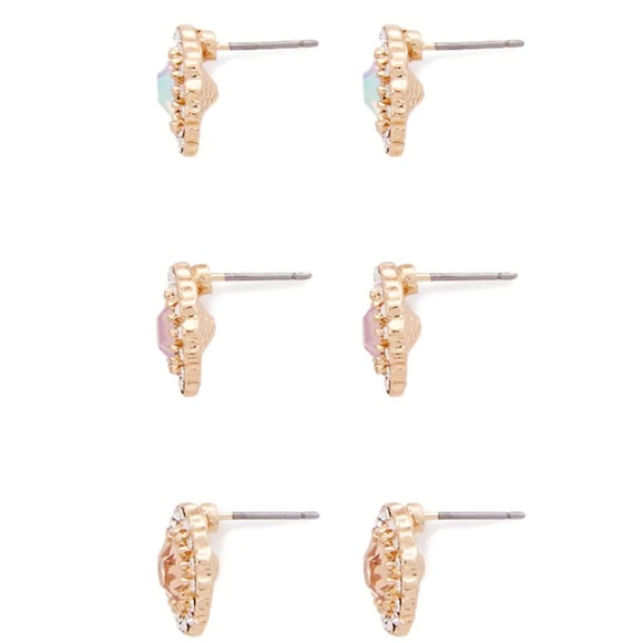 BRAND NEW Rhinestone & Faux Gem Stud Earrings Set - Picture 2 of 2